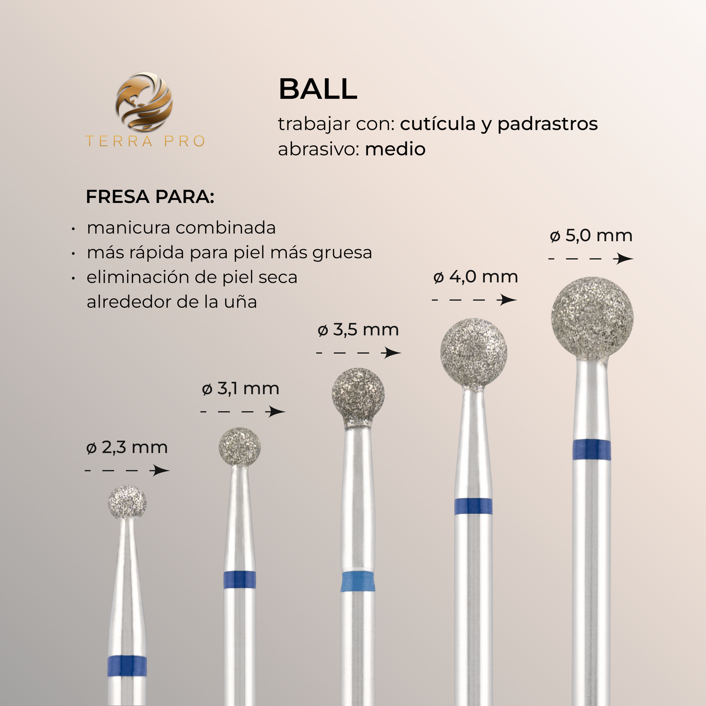 Fresa de diamante TERRA PRO "BOLA” azul, Ø3,5 mm