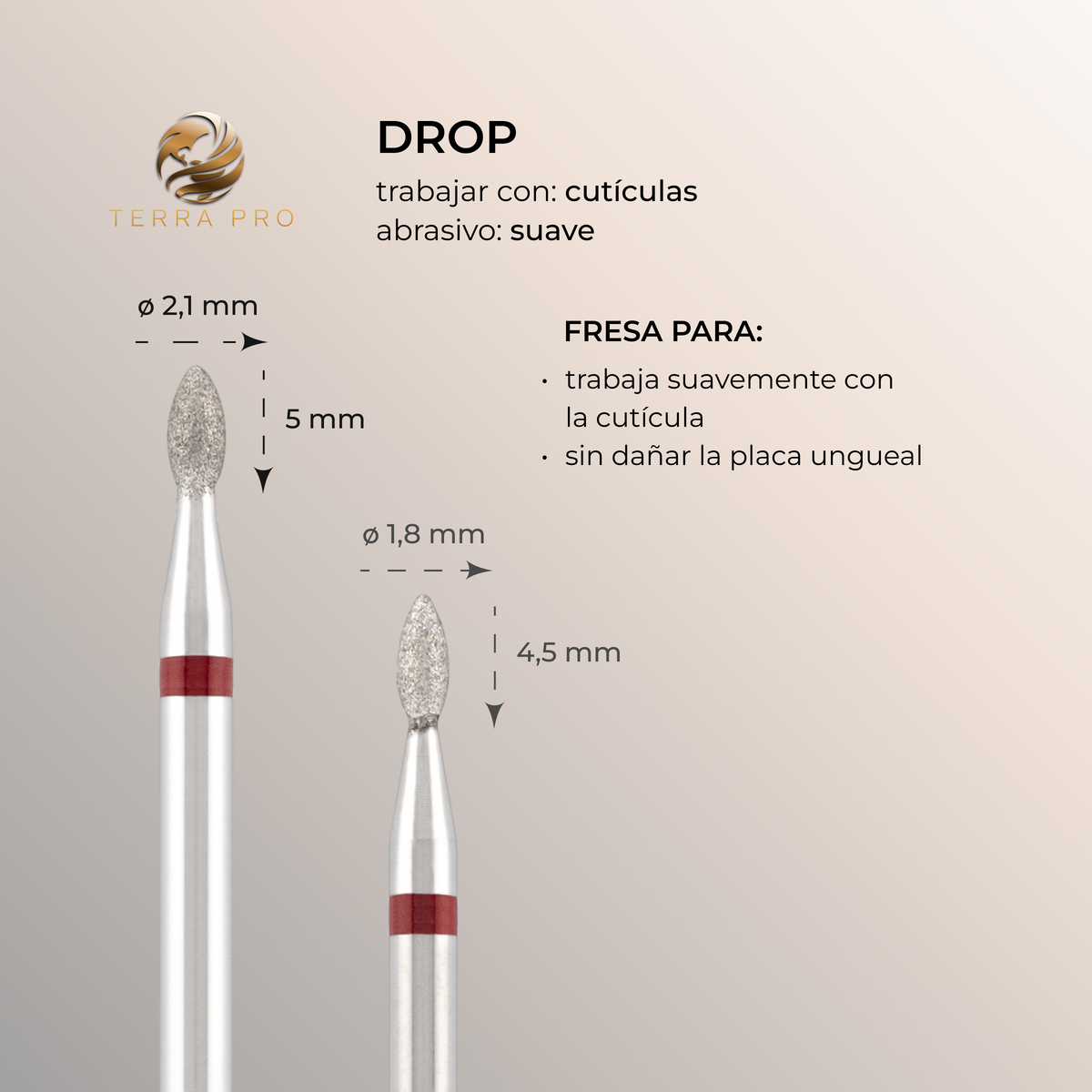 Fresa de diamante TERRA PRO "GOTA" rojo, L- 4,5 mm, Ø1,8 mm