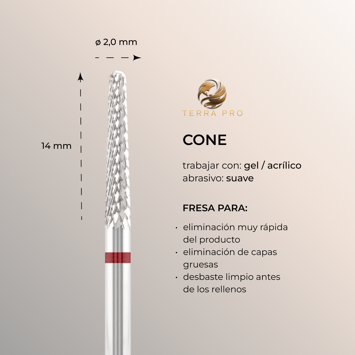 Broca de carburo TERRA PRO " CONE ", rojo, L-14,0 mm, Ø2,0 mm