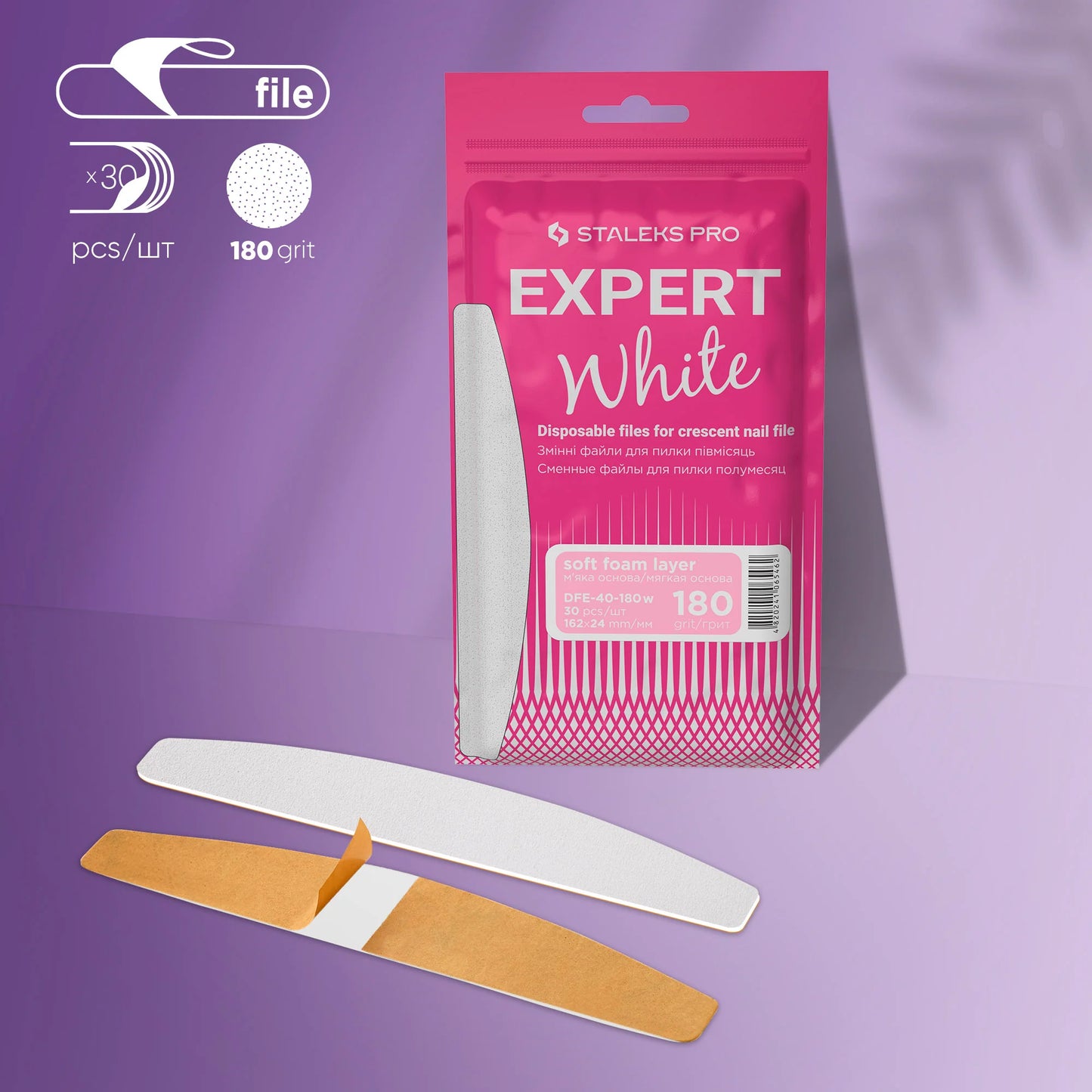 Limas desechables blancas para uñas de media luna (base blanda) EXPERT 40 30 unds.
