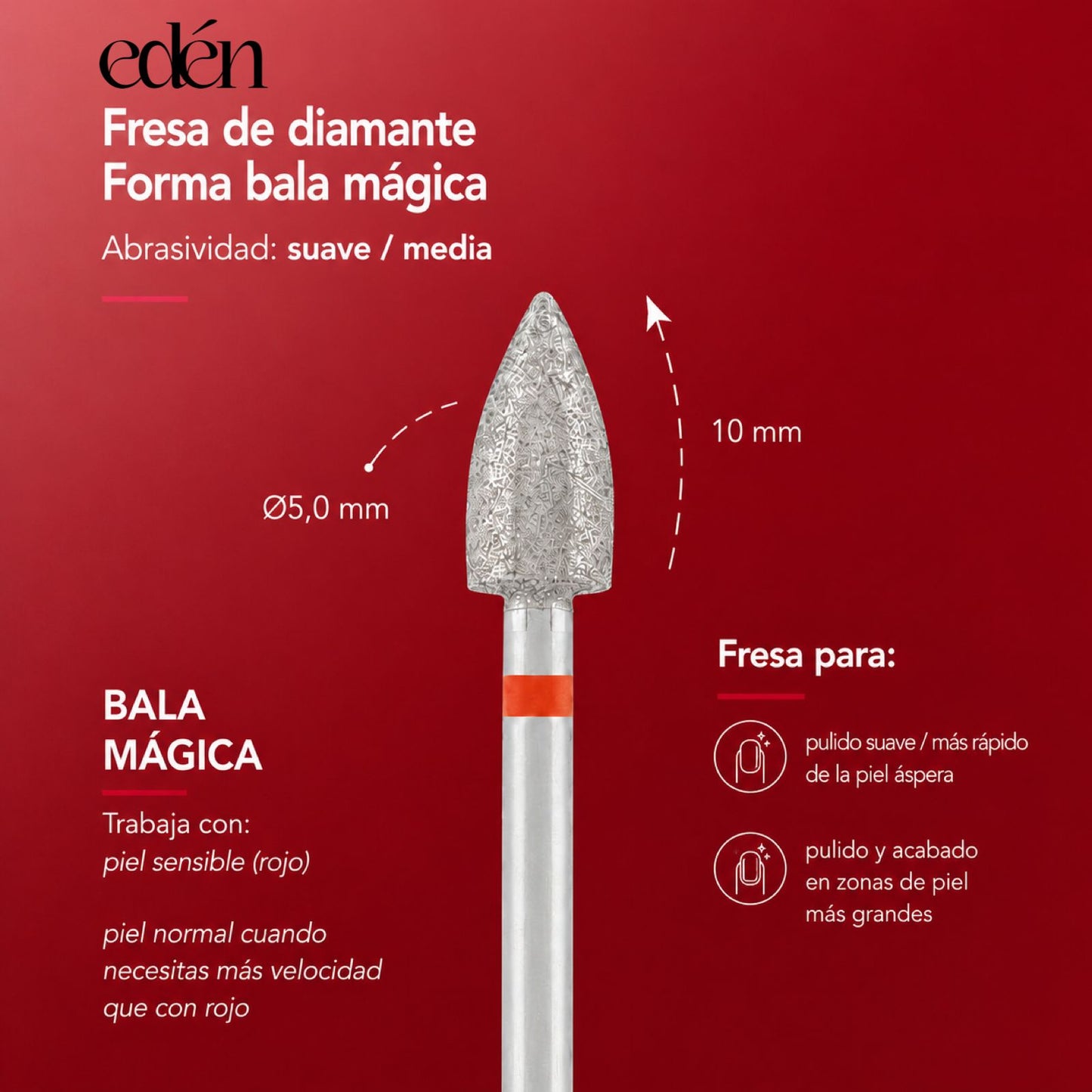 Fresa de diamante EDEN "MAGIC BULLET" vermelho, C-10,0 mm, Ø5,0 mm