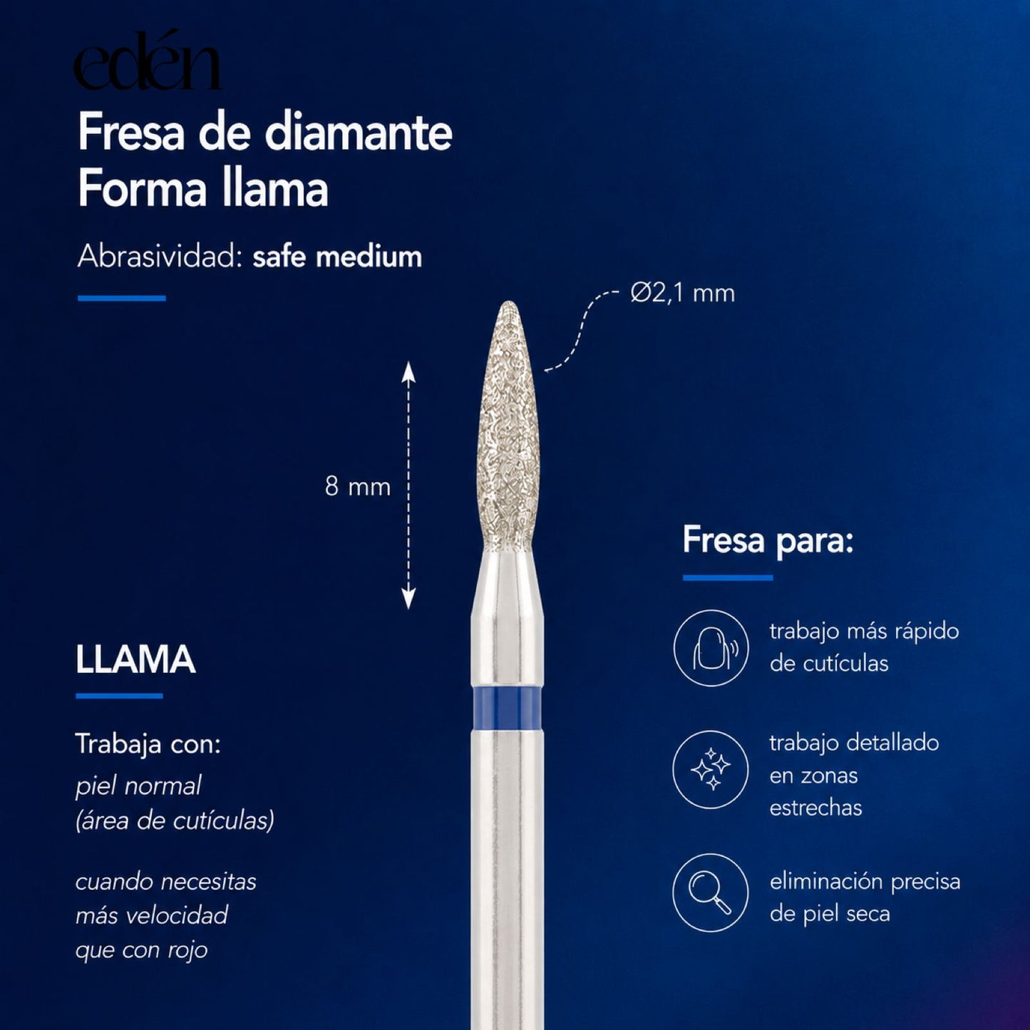 Fresa de diamante EDEN "CHAMA" azul-intenso, C- 10,0 mm, Ø2,3 mm
