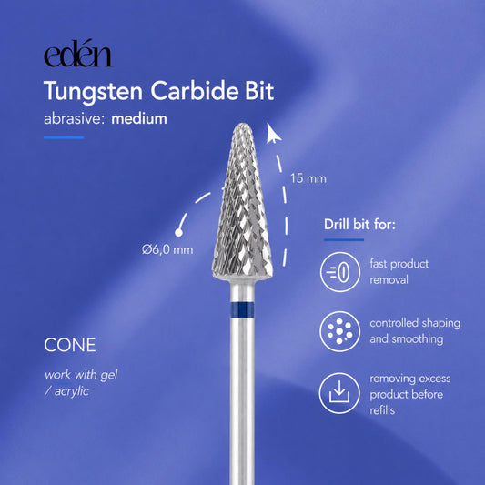 Broca de carburo EDEN " CONE ", azul, L-15,0 mm, Ø6,0 mm