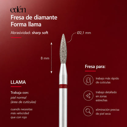 Broca de diamante EDEN "CHAMA" vermelho intenso, L- 8,0 mm, Ø2,1 mm