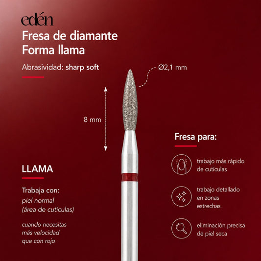 Broca de diamante EDEN "CHAMA" vermelho intenso, L- 8,0 mm, Ø2,1 mm
