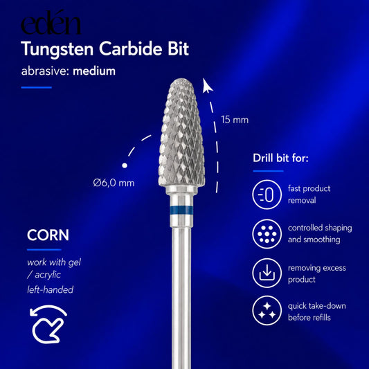 Fresa de carburo EDEN "CORN", azul, L-15,0 mm, Ø6,0 mm