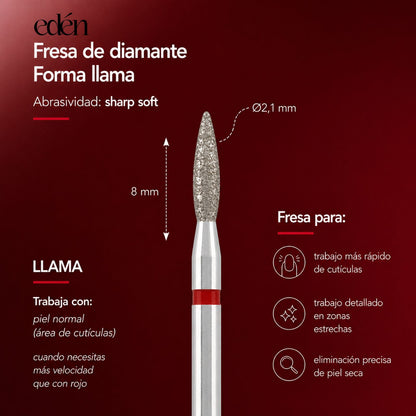 Fresa de diamante EDEN "CHAMA" vermelho seguro, C- 8,0 mm, Ø2,1 mm