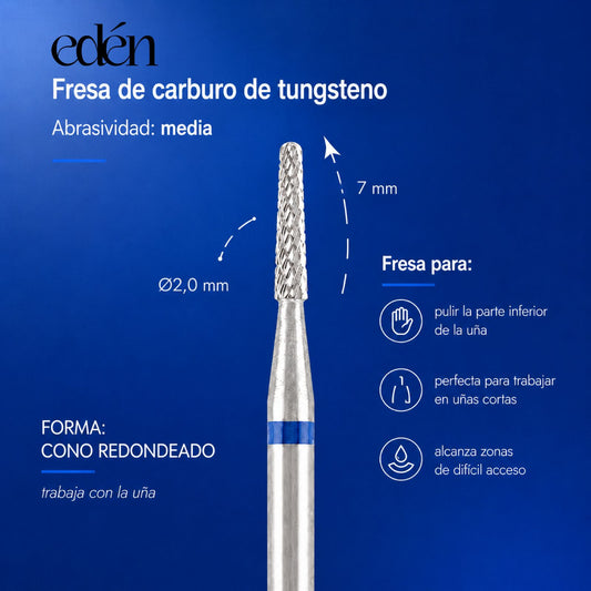 Fresa de carburo EDEN "ROUNDED CONE", azul, L-7,0 mm, Ø2,0 mm