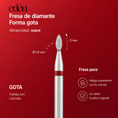 Fresa de diamante EDEN "GOTA" rojo, L- 4,5 mm, Ø1,8 mm