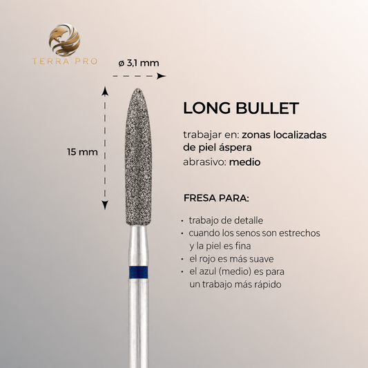 Fresa de diamante "long bulet" rojo, L- 15,0 mm, Ø3,1 mm