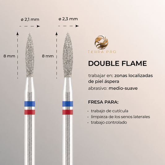 Fresa de diamante TERRA PRO "LLAMA" azul-rojo seguro, L- 8,0 mm, Ø2,1 mm