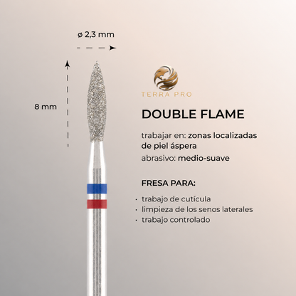 Fresa de diamante TERRA PRO "LLAMA" azul-rojo seguro, L- 8,0 mm, Ø2,1 mm