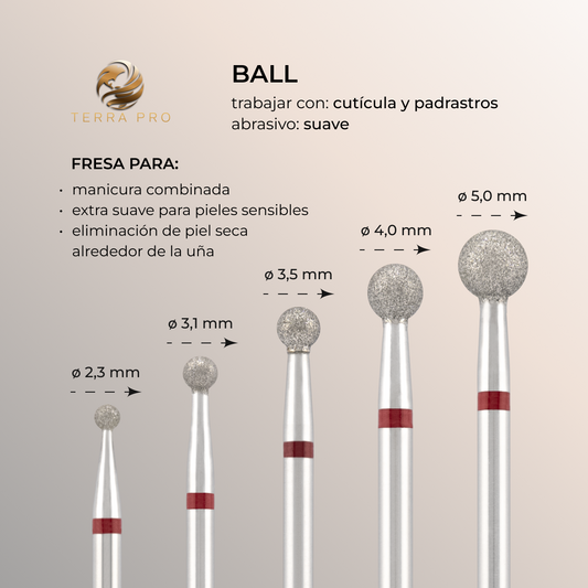 Fresa de diamante TERRA PRO "BOLA” rojo, Ø3,5 mm