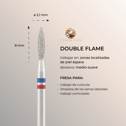 Fresa de diamante TERRA PRO "LLAMA" azul-rojo seguro, L- 8,0 mm, Ø2,1 mm