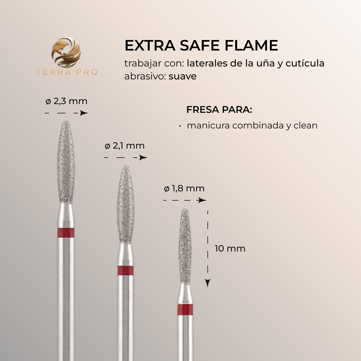 Fresa de diamante TERRA PRO "LLAMA" rojo extra seguro, L- 10,0 mm, Ø2,3 mm