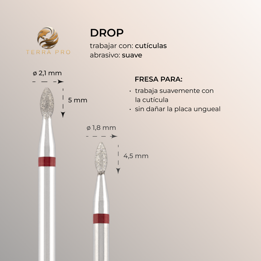 Fresa de diamante TERRA PRO "GOTA" rojo, L- 4,5 mm, Ø1,8 mm