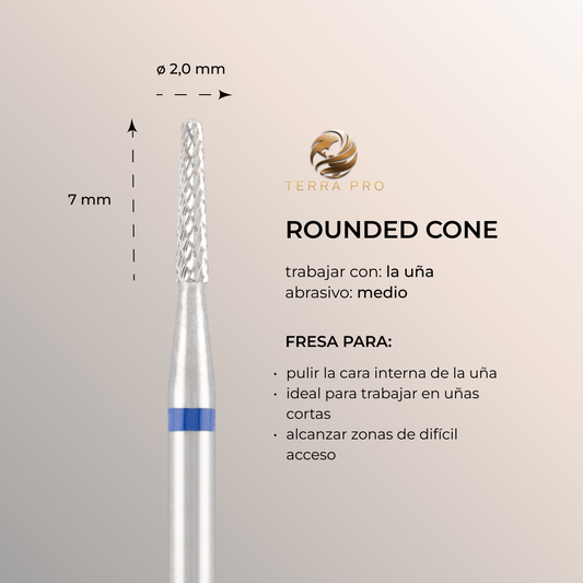 Fresa de carburo TERRA PRO  "ROUNDED CONE", azul, L-7,0 mm, Ø2,0 mm