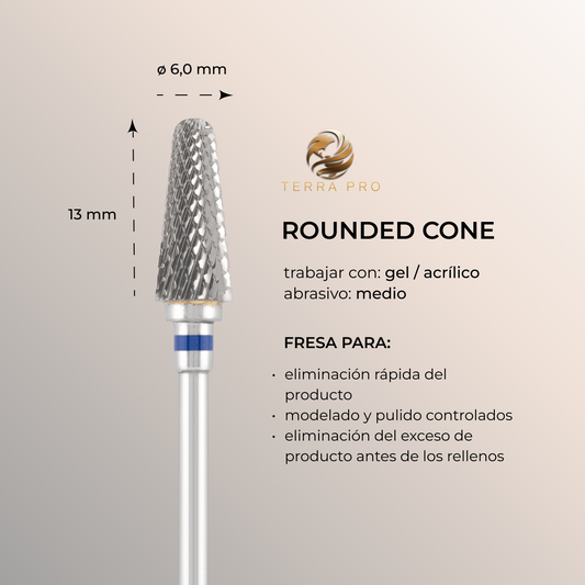 Fresa de carburo TERRA PRO  "ROUNDED CONE", azul, L-13,0 mm, Ø6,0 mm