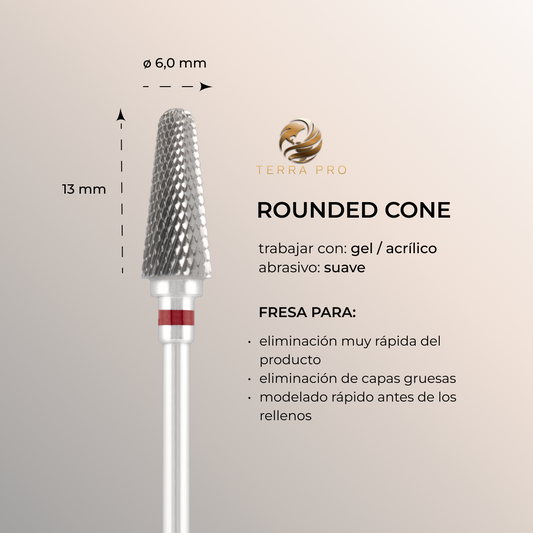 Fresa de carburo TERRA PRO  "ROUNDED CONE", rojo, L-13,0 mm, Ø6,0 mm