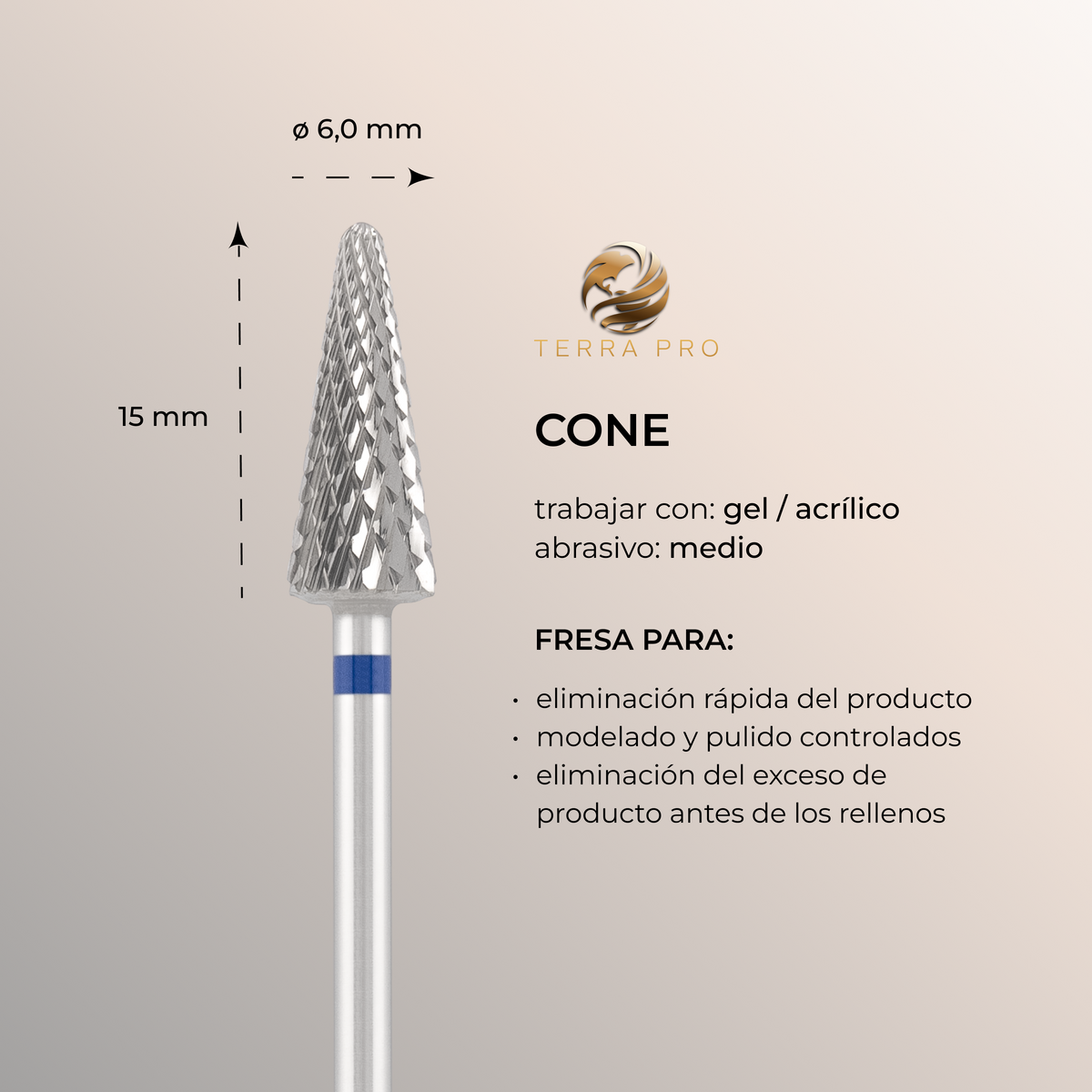 Broca de carburo TERRA PRO  " CONE ", azul, L-15,0 mm, Ø6,0 mm