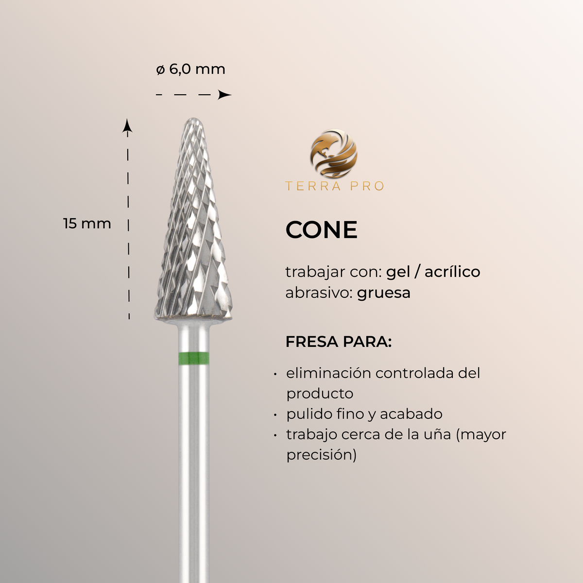Broca de carburo TERRA PRO  " CONE ", verde, L-15,0 mm, Ø6,0 mm