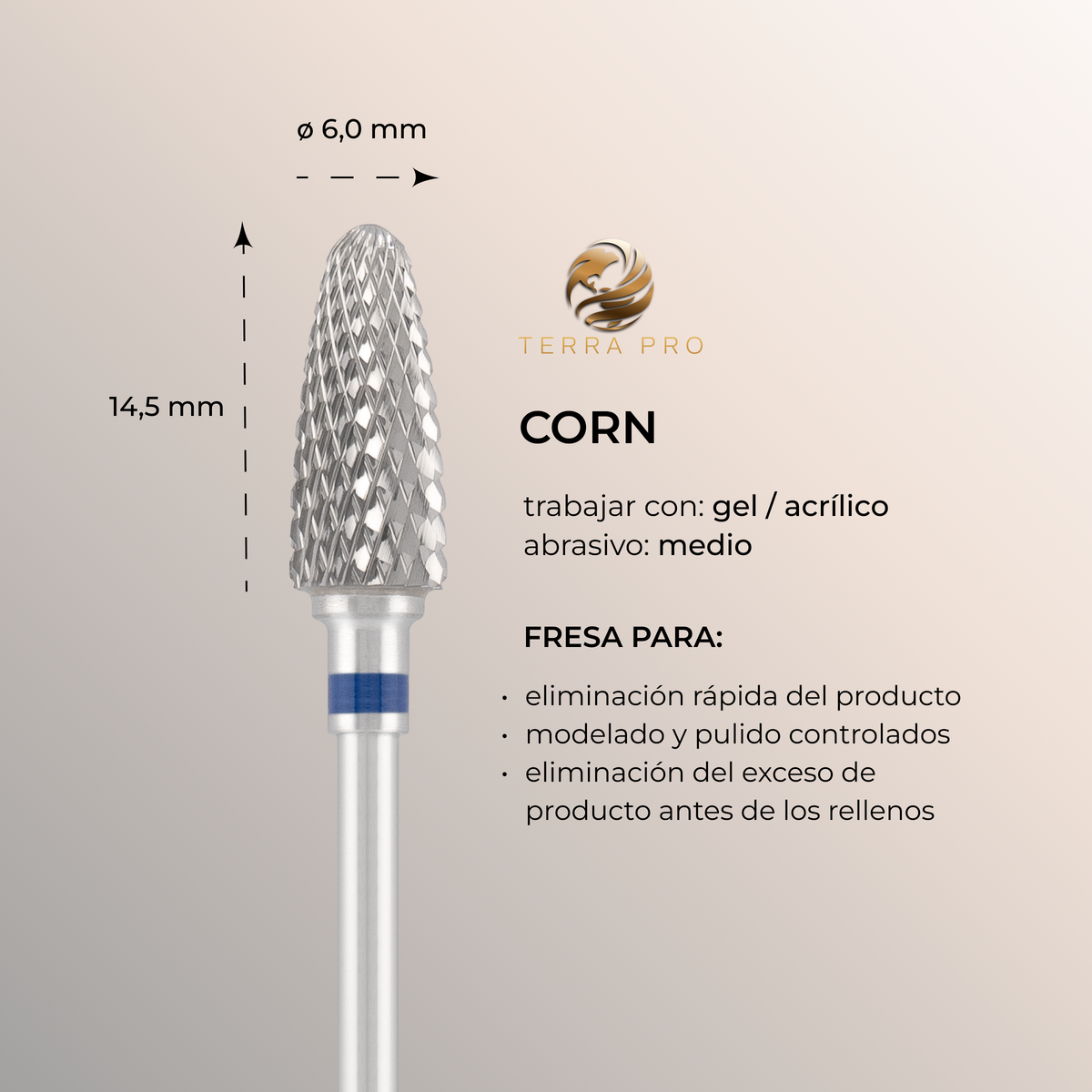 Fresa de carburo TERRA PRO  "CORN", azul, L-14,5 mm, Ø6,0 mm