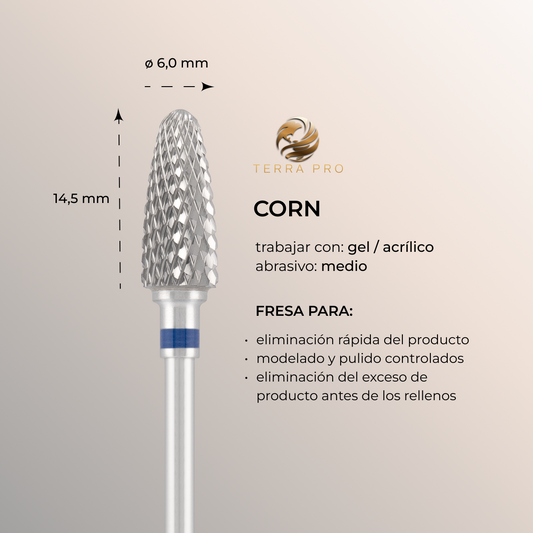Fresa de carburo TERRA PRO  "CORN", azul, L-14,5 mm, Ø6,0 mm