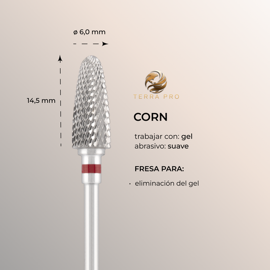 Fresa de carburo TERRA PRO  "CORN", rojo, L-14,5 mm, Ø6,0 mm