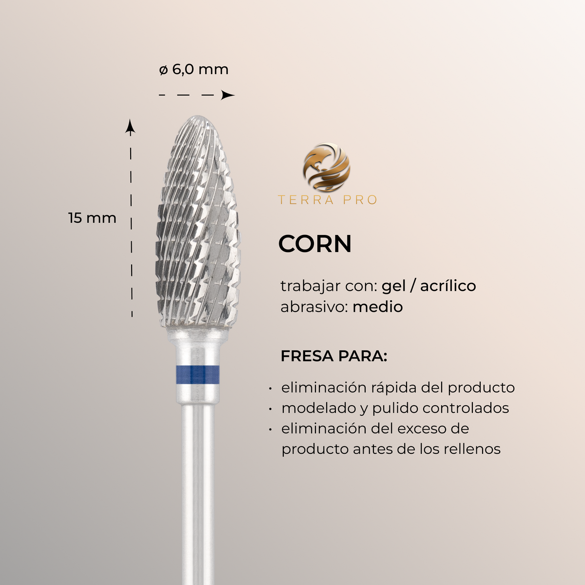 Fresa de carburo TERRA PRO  "CORN", azul, L-15,0 mm, Ø6,0 mm