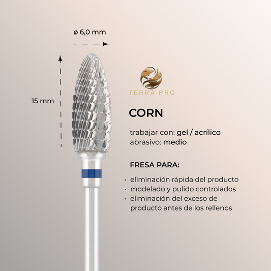 Fresa de carburo TERRA PRO  "CORN", azul, L-15,0 mm, Ø6,0 mm