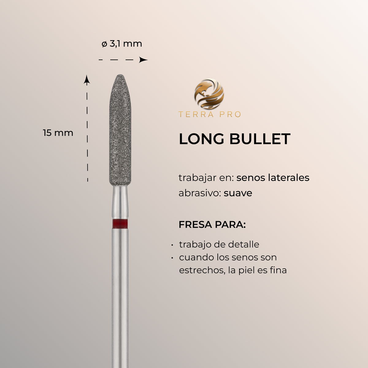 Fresa de diamante "BULLET LONG" rojo, L- 15,0 mm, Ø3,1 mm