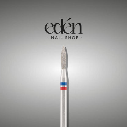 Fresa de diamante EDEN "LLAMA" azul-rojo seguro, L- 8,0 mm, Ø2,1 mm