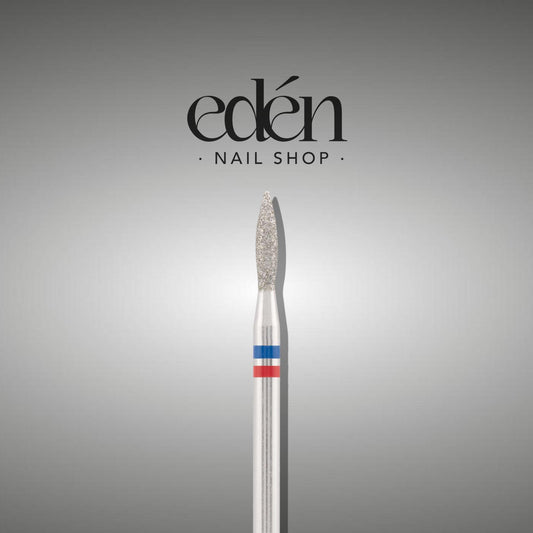 Fresa de diamante EDEN "LLAMA" azul-rojo seguro, L- 8,0 mm, Ø2,1 mm