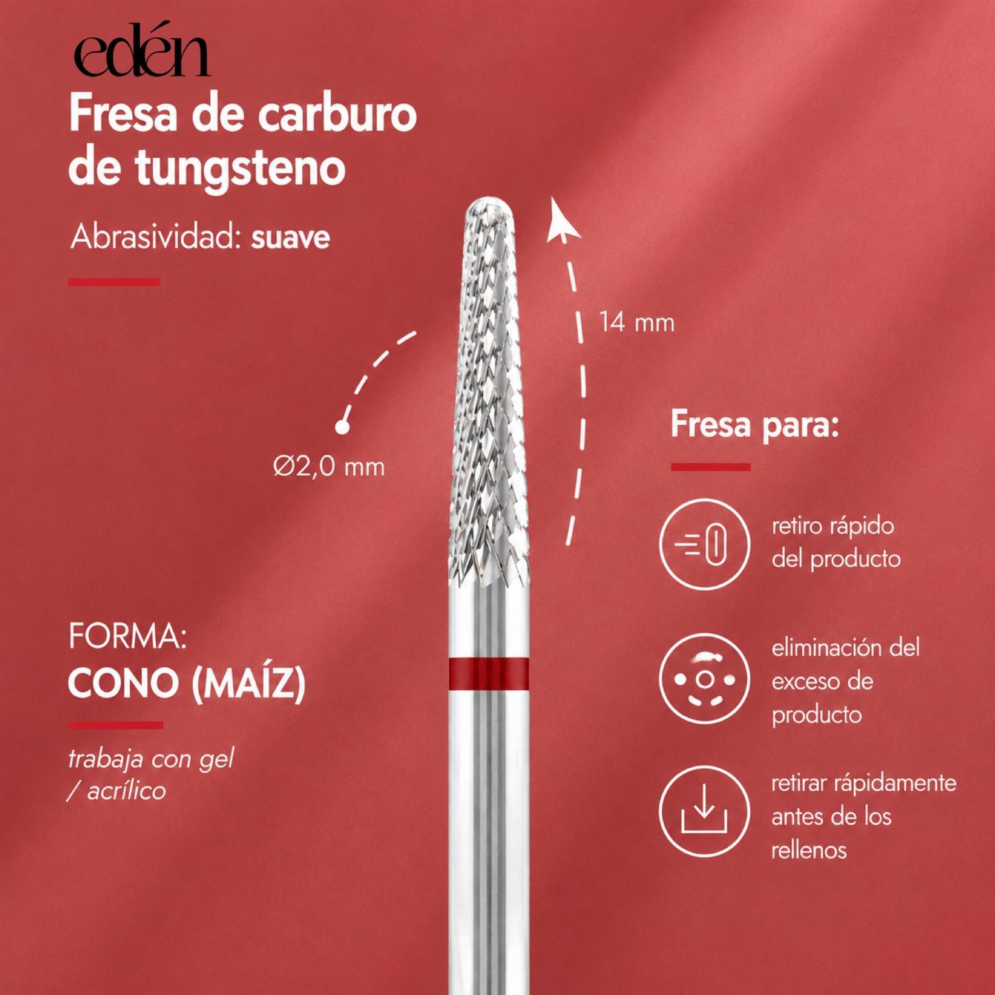 Broca de carburo EDEN " LANZA ", rojo, L-14,0 mm, Ø2,0 mm