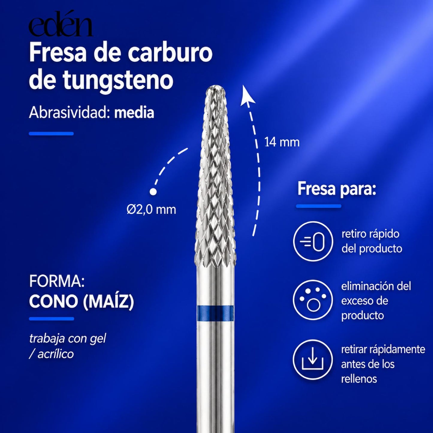 Broca de carburo EDEN " LANZA ", azul, L-14,0 mm, Ø2,0 mm