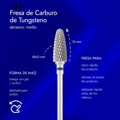 Fresa de topo de metal duro EDEN "CORN" para canhotos, azul, L-15,0 mm, Ø6,0 mm