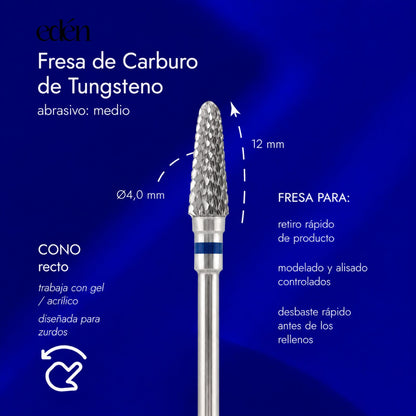 Fresa de carbureto EDEN "CONE" para canhotos, azul, C-12,0 mm, Ø4,0 mm