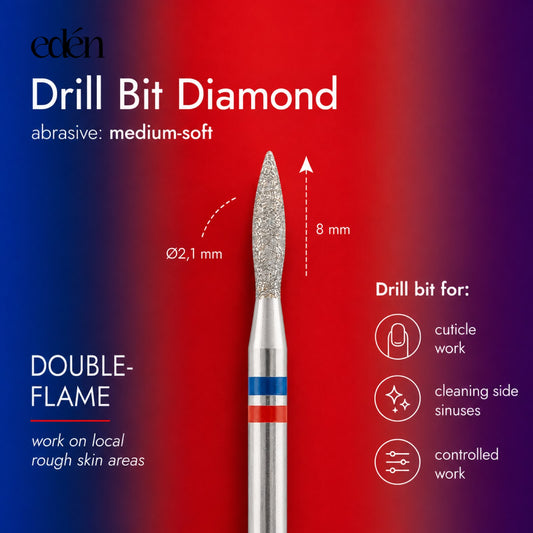 Fresa de diamante EDEN "CHAMA" azul-vermelho seguro, C- 8,0 mm, Ø2,1 mm