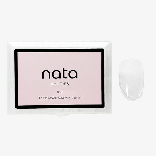 Gel tips nails PRESS ON Nata – forma almendra tamaño extra corto