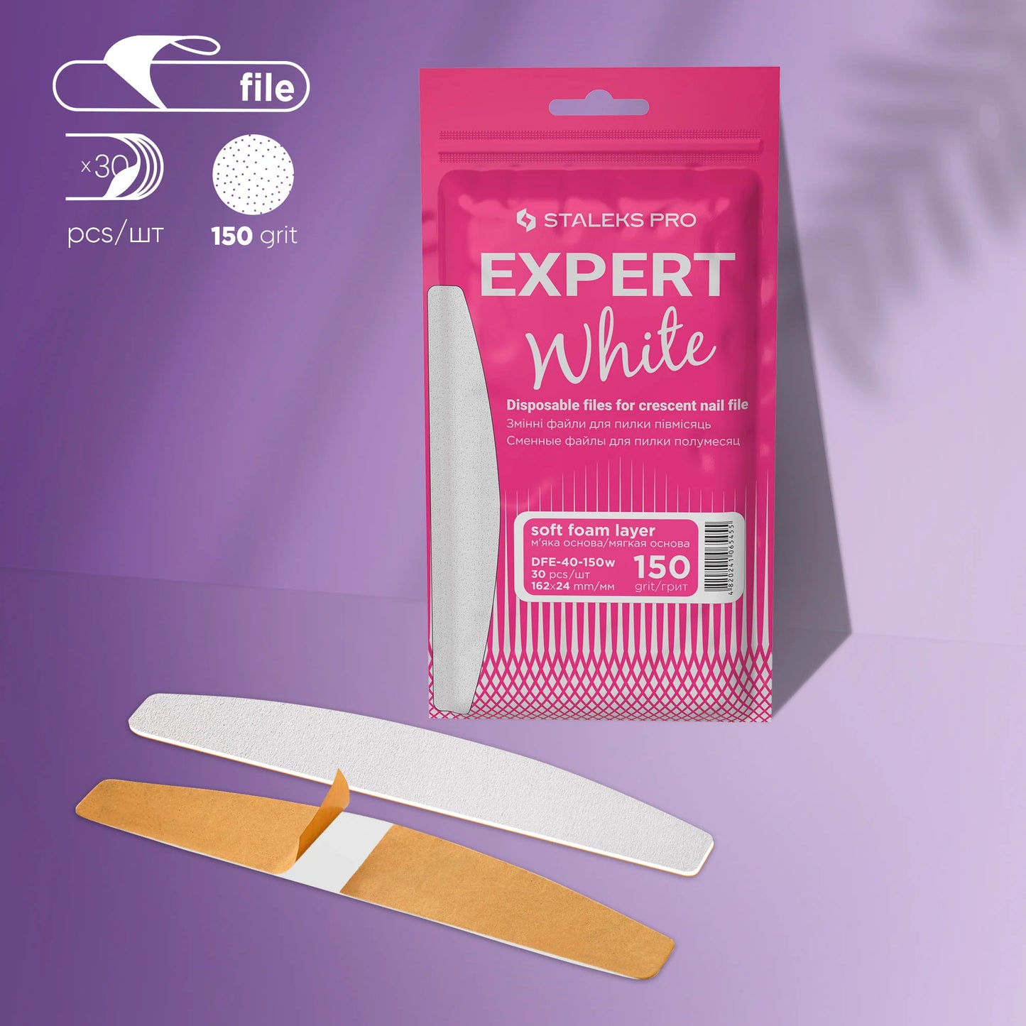 White Disposable Half Moon Nail Files (Soft Base) EXPERT 40 (30 Units.